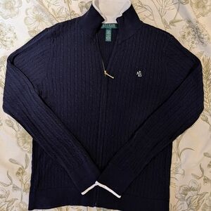 Ralph Lauren Navy Full-Zip Cable Knit Sweater